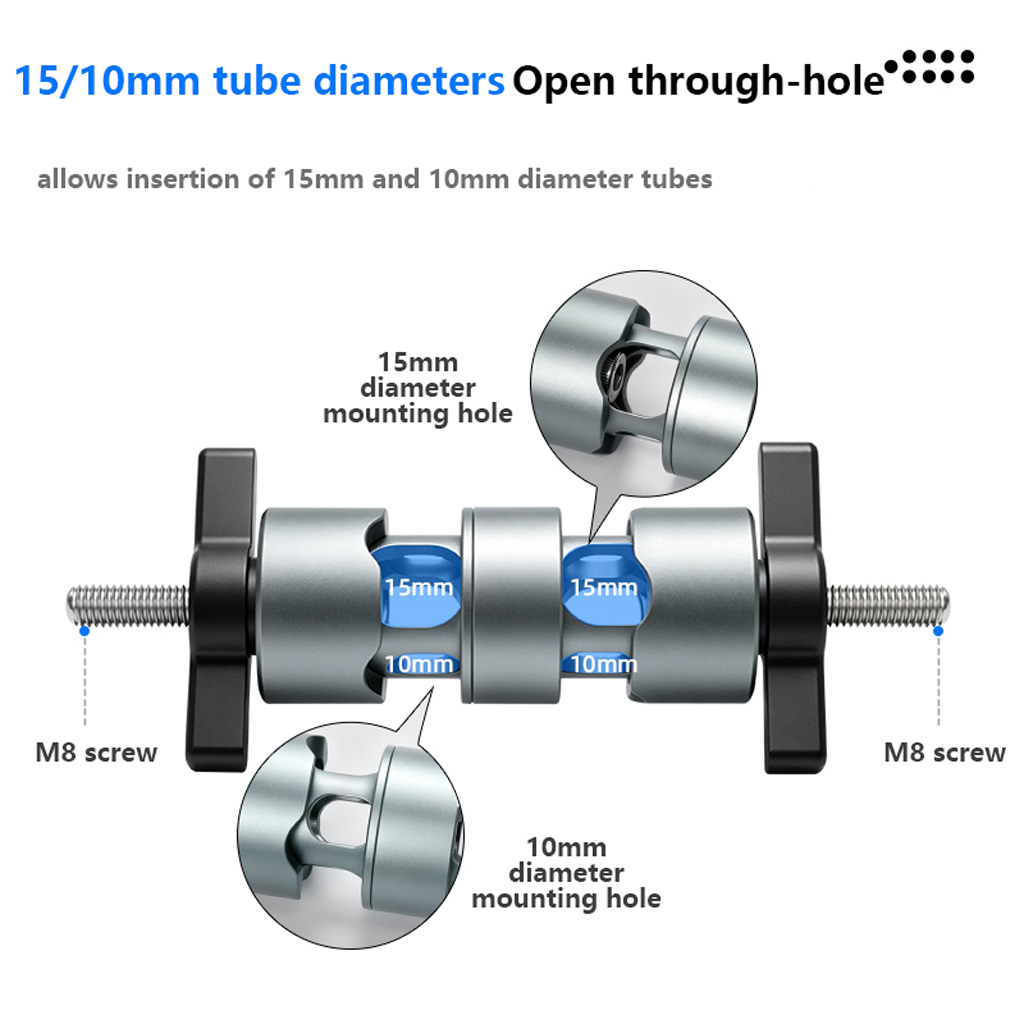 Photography Lighting Rig - 360° Rotating Dual-end Pipe Clamp 10mm